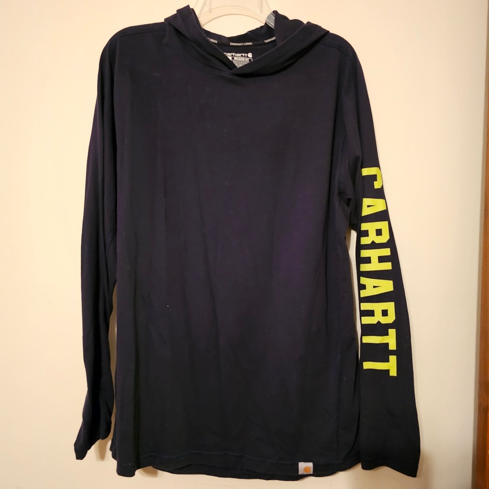 Carhartt Force Mens Navy Blue Hooded Long Sleeve Graphic Shirt TK5481-M Large
